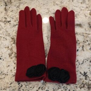 Portolano Red Gloves with Black Rose Detail